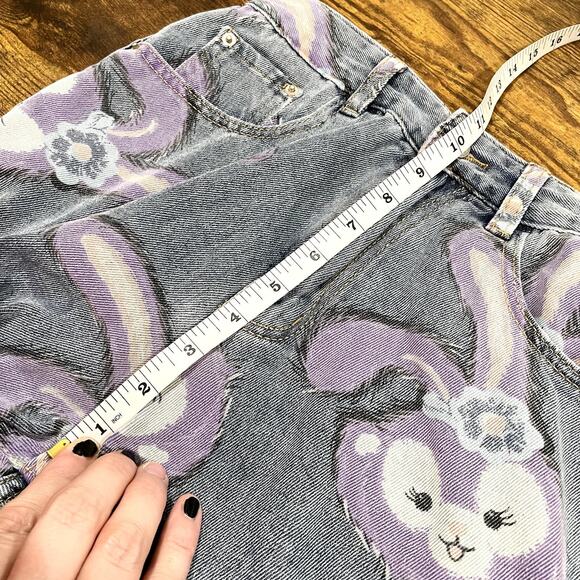 Bunny Rabbit Size M Jeans Wide Leg Flare High Waist Kawaii Bunny Anime Pastel - Picture 12 of 16